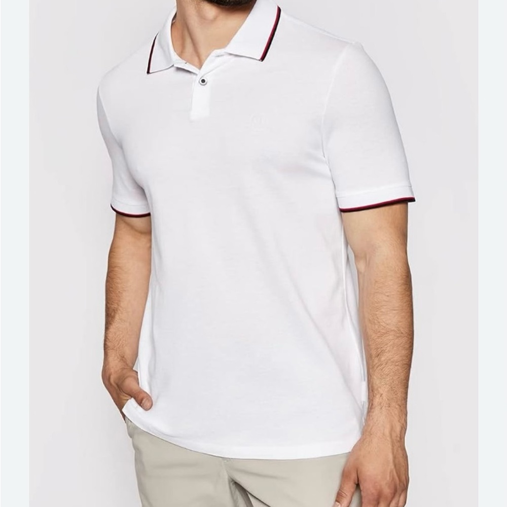 A/X Armani Exchange Men’s Double Stripe Cotton White Polo Shirt Large